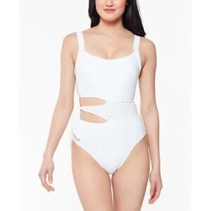 Jessica Simpson Women White Sweet Tooth Solids Cutout One-Piece Swimsuit Size XL